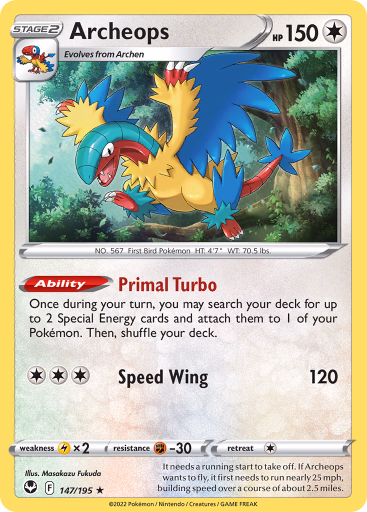 Archeops Pokemon card (147/195, Silver Tempest)