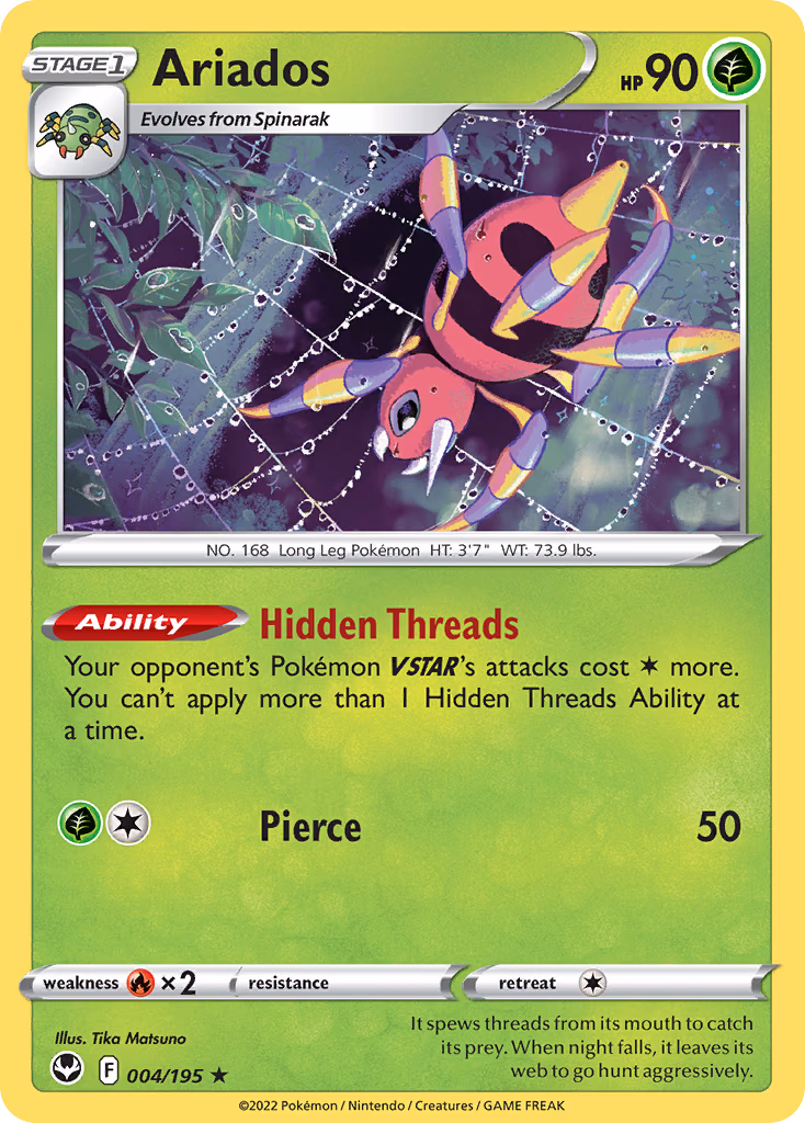 Ariados Pokemon card (004/195, Silver Tempest)