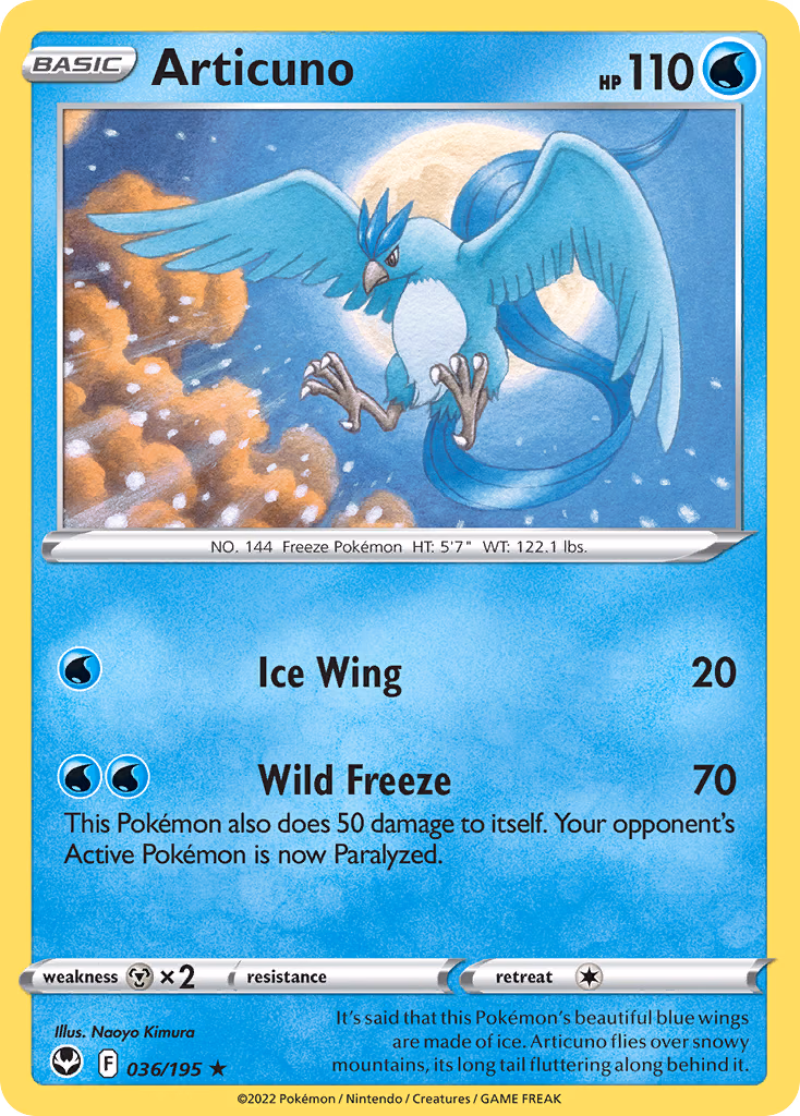 Articuno Pokemon card (036/195, Silver Tempest)