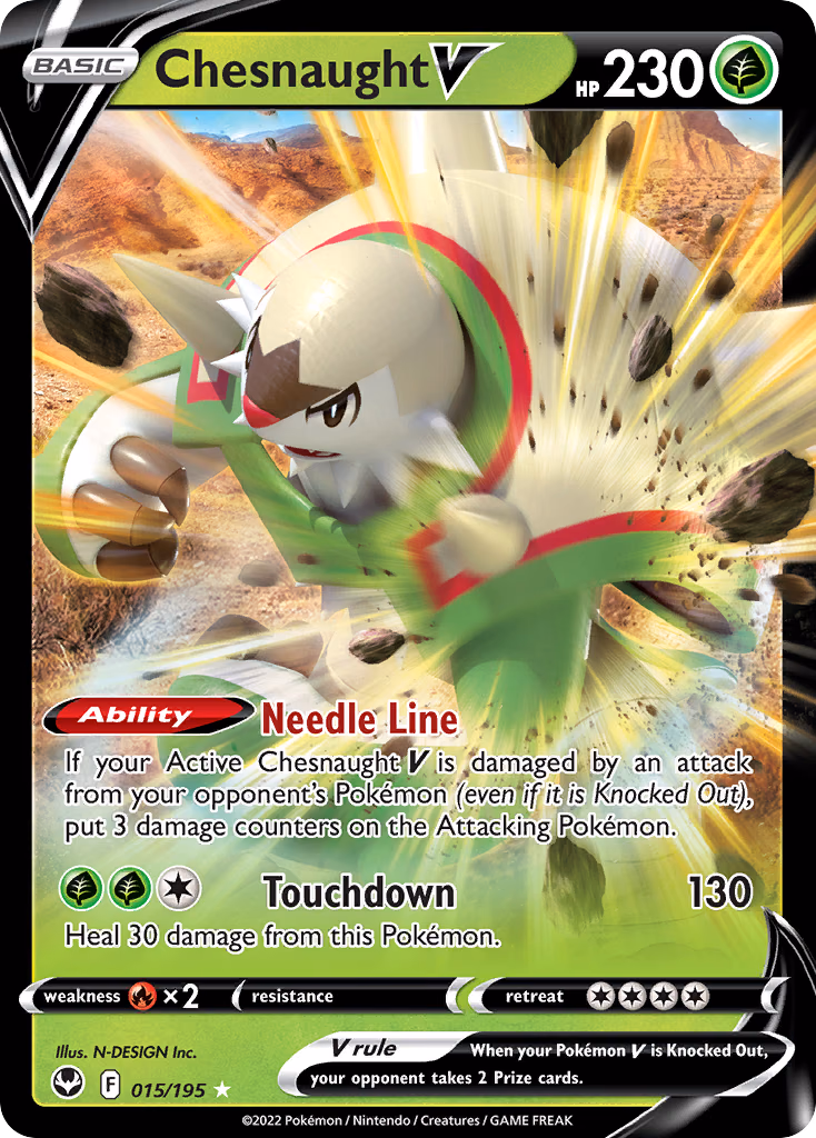 Chesnaught V Pokemon card (015/195, Silver Tempest)