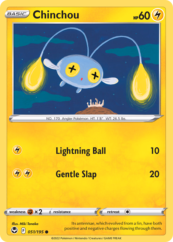 Chinchou Pokemon card (051/195, Silver Tempest)