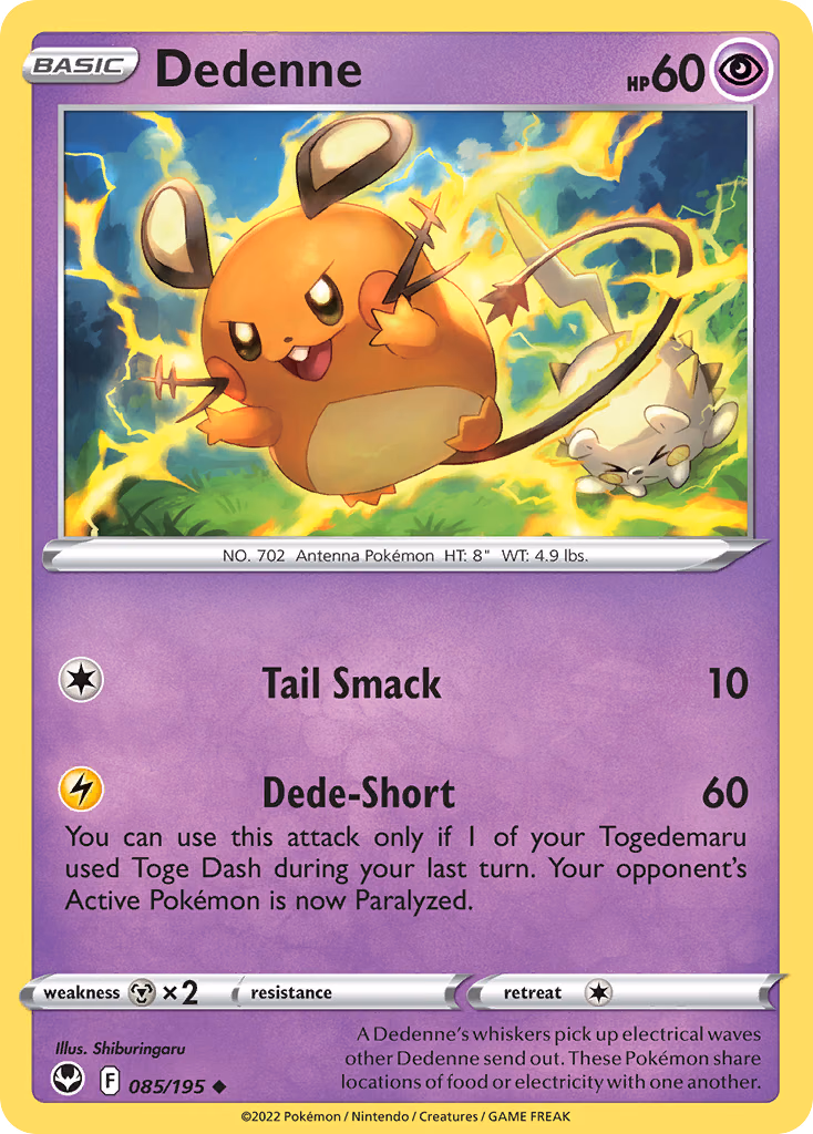 Dedenne Pokemon card (085/195, Silver Tempest)
