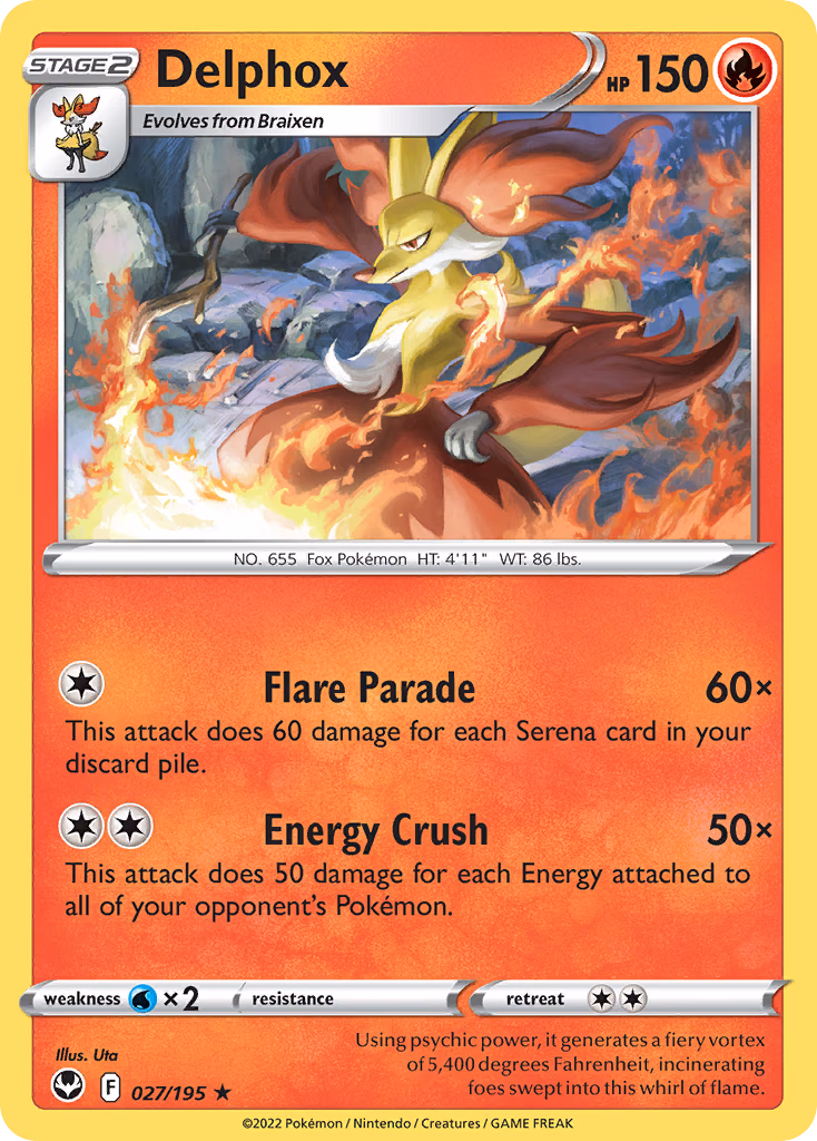 Delphox Pokemon card (027/195, Silver Tempest)