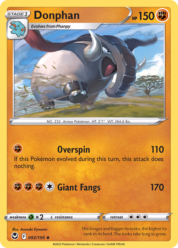 Donphan Pokemon card (092/195, Silver Tempest)