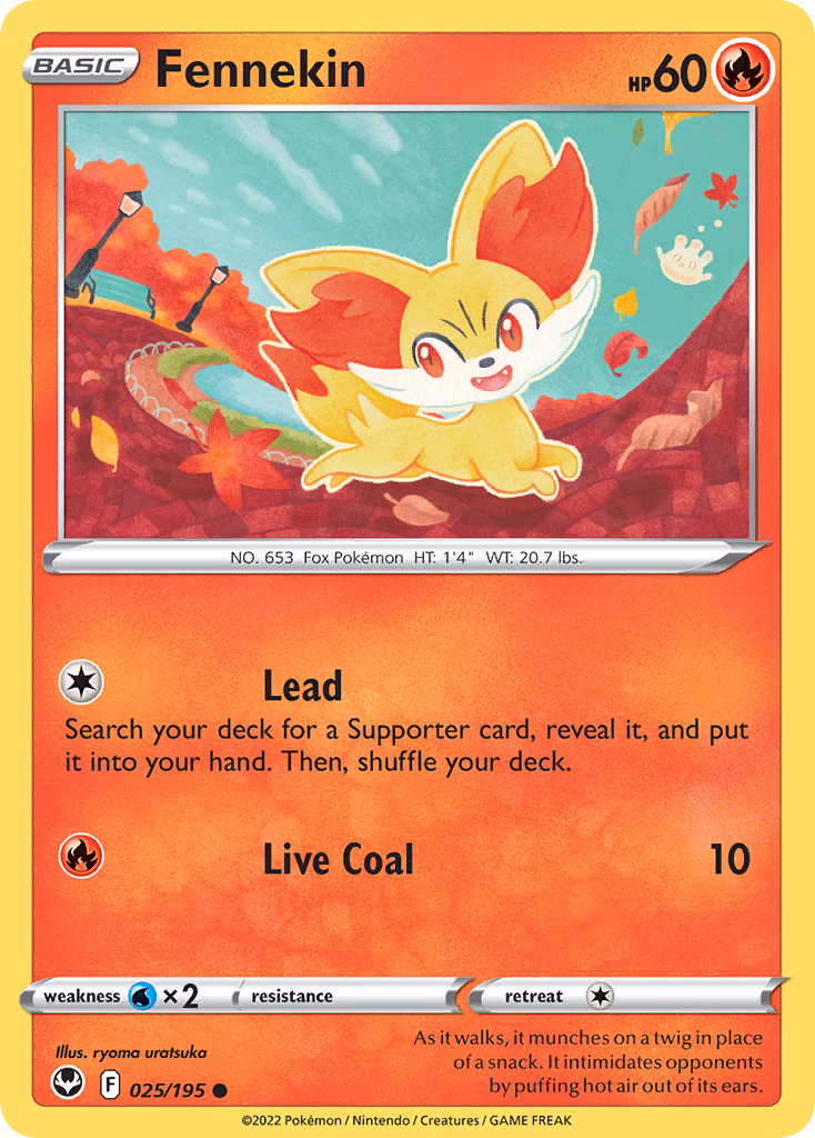 Fennekin Pokemon card (025/195, Silver Tempest)