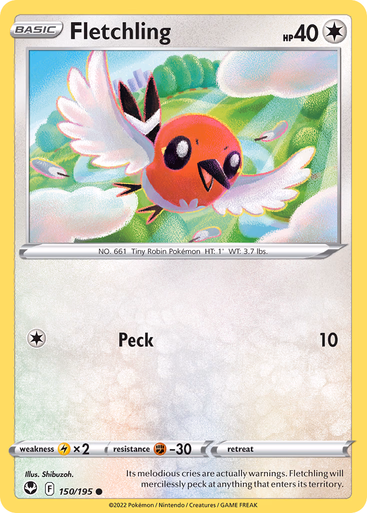 Fletchling Pokemon card (150/195, Silver Tempest)