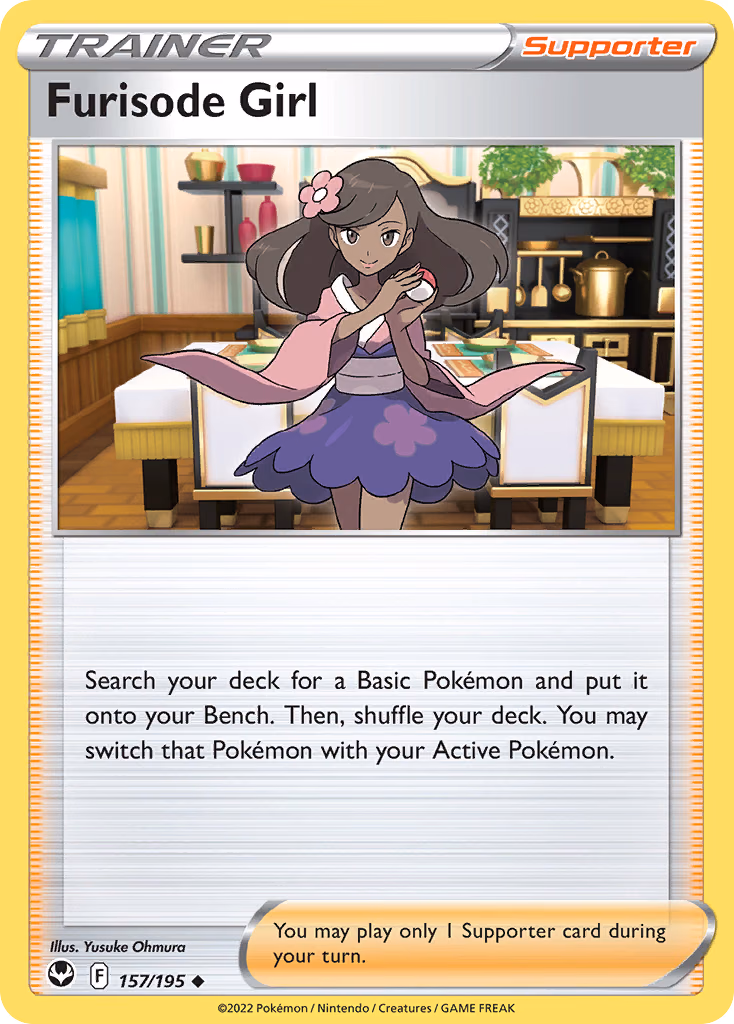 Furisode Girl Pokemon card (157/195, Silver Tempest)