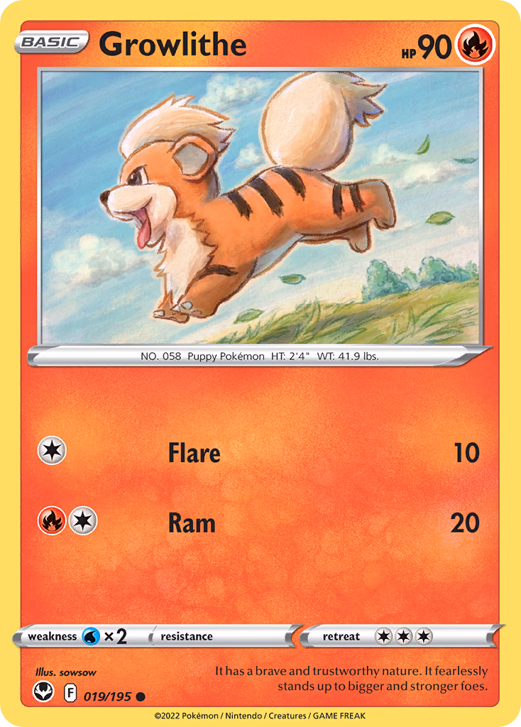 Growlithe Pokemon card (019/195, Silver Tempest)
