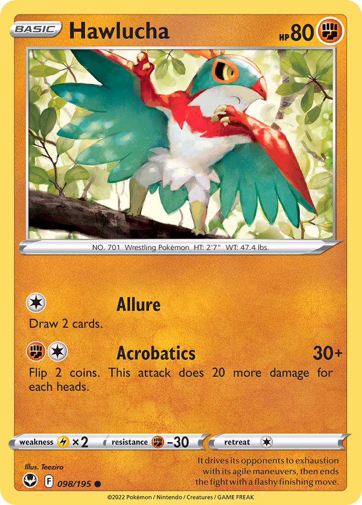 Hawlucha Pokemon card (098/195, Silver Tempest)