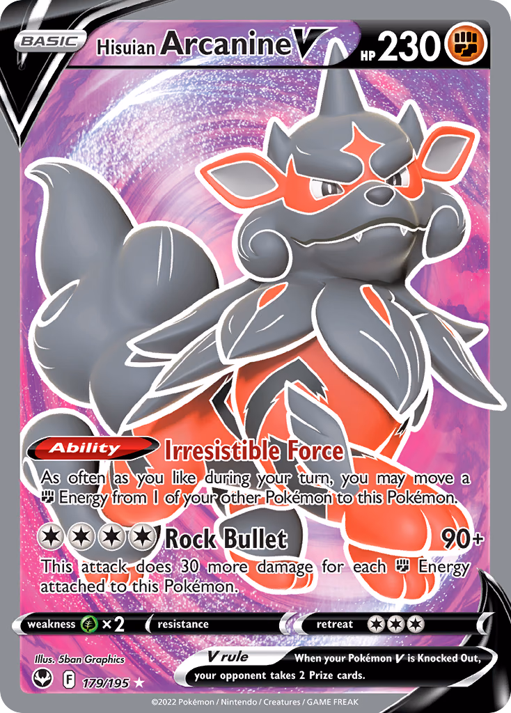 Hisuian Arcanine V Pokemon card (179/195, Silver Tempest)