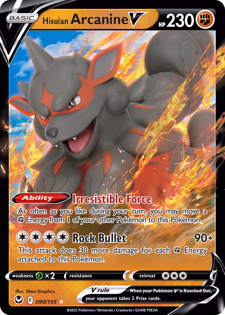 Hisuian Arcanine V Pokemon card (090/195, Silver Tempest)