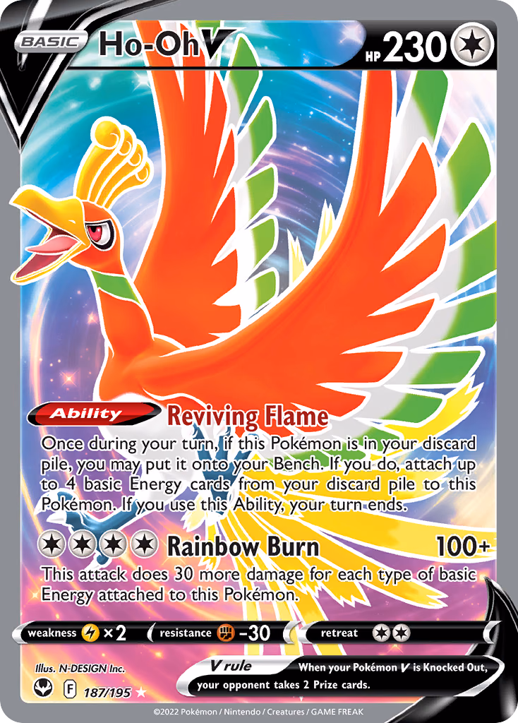 Ho-Oh V Pokemon card (187/195, Silver Tempest)