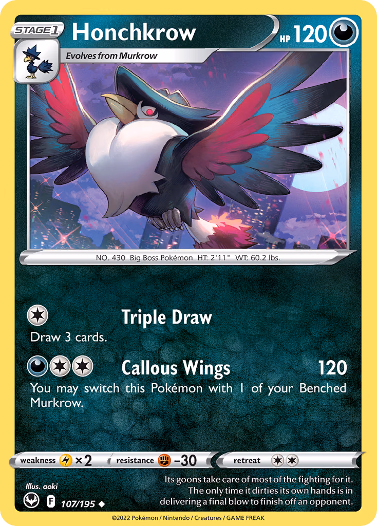 Honchkrow Pokemon card (107/195, Silver Tempest)
