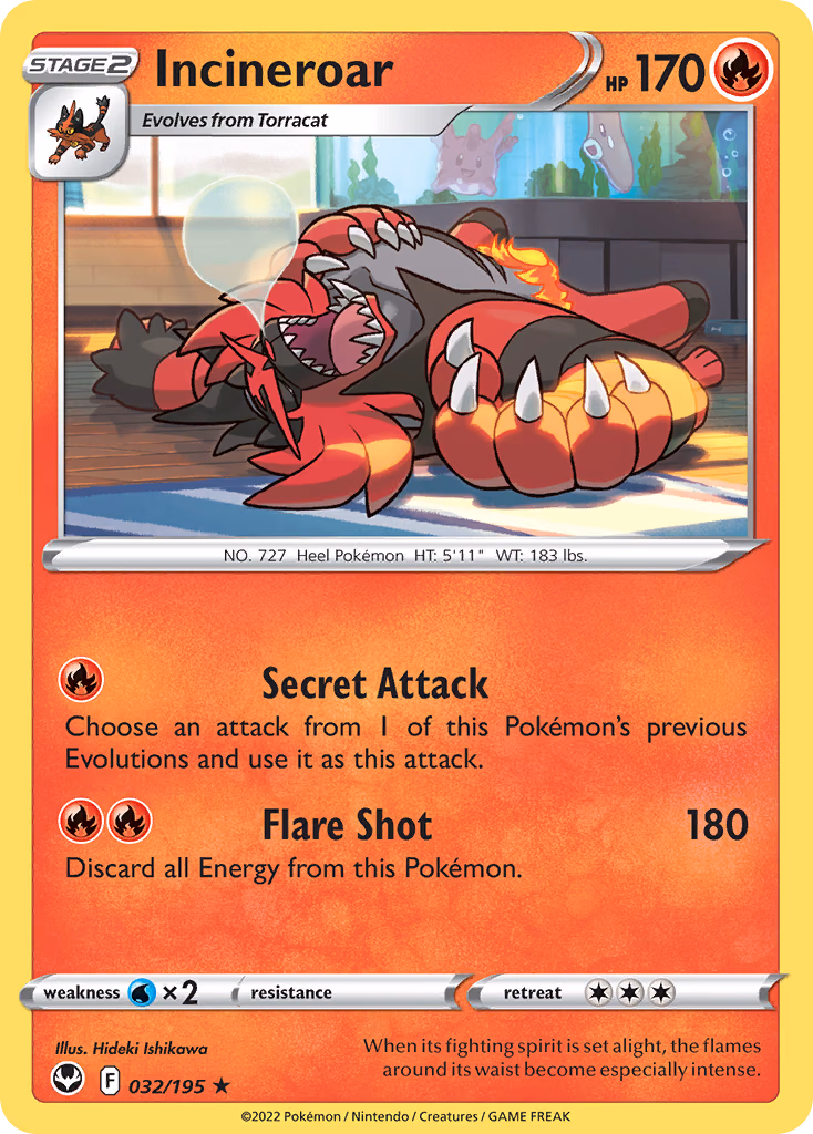 Incineroar Pokemon card (032/195, Silver Tempest)