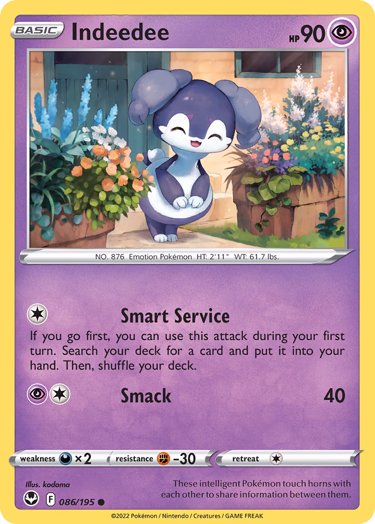 Indeedee Pokemon card (086/195, Silver Tempest)