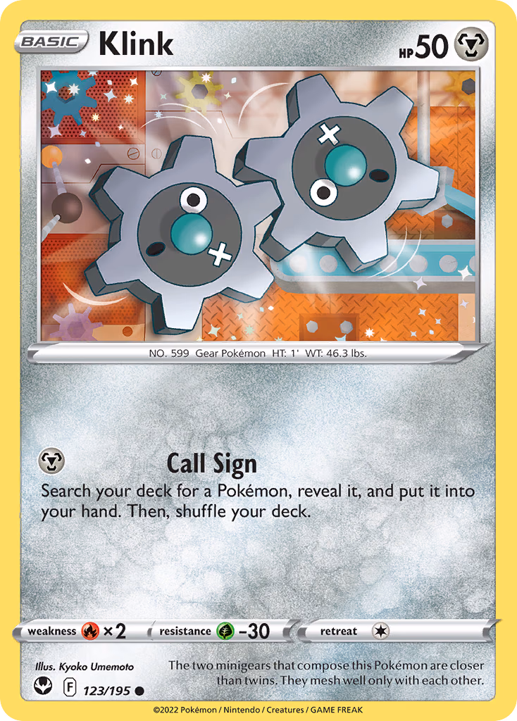 Klink Pokemon card (123/195, Silver Tempest)