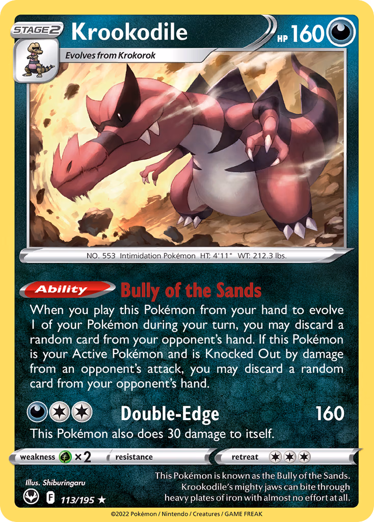 Krookodile Pokemon card (113/195, Silver Tempest)