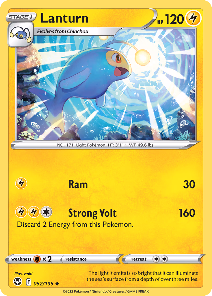 Lanturn Pokemon card (052/195, Silver Tempest)