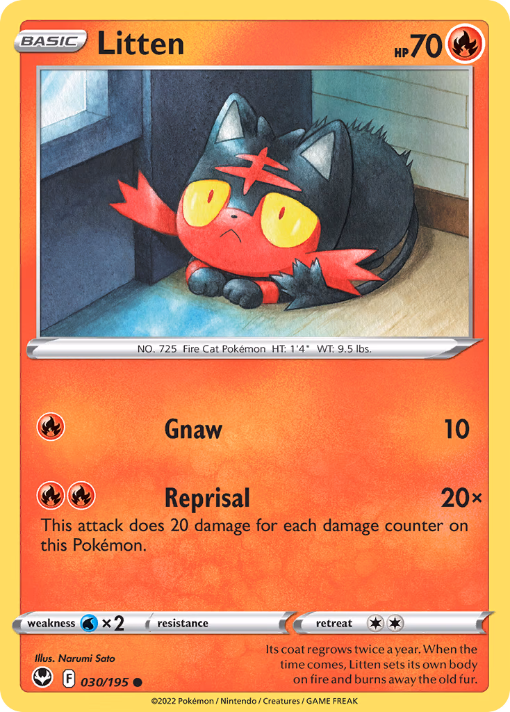 Litten Pokemon card (030/195, Silver Tempest)
