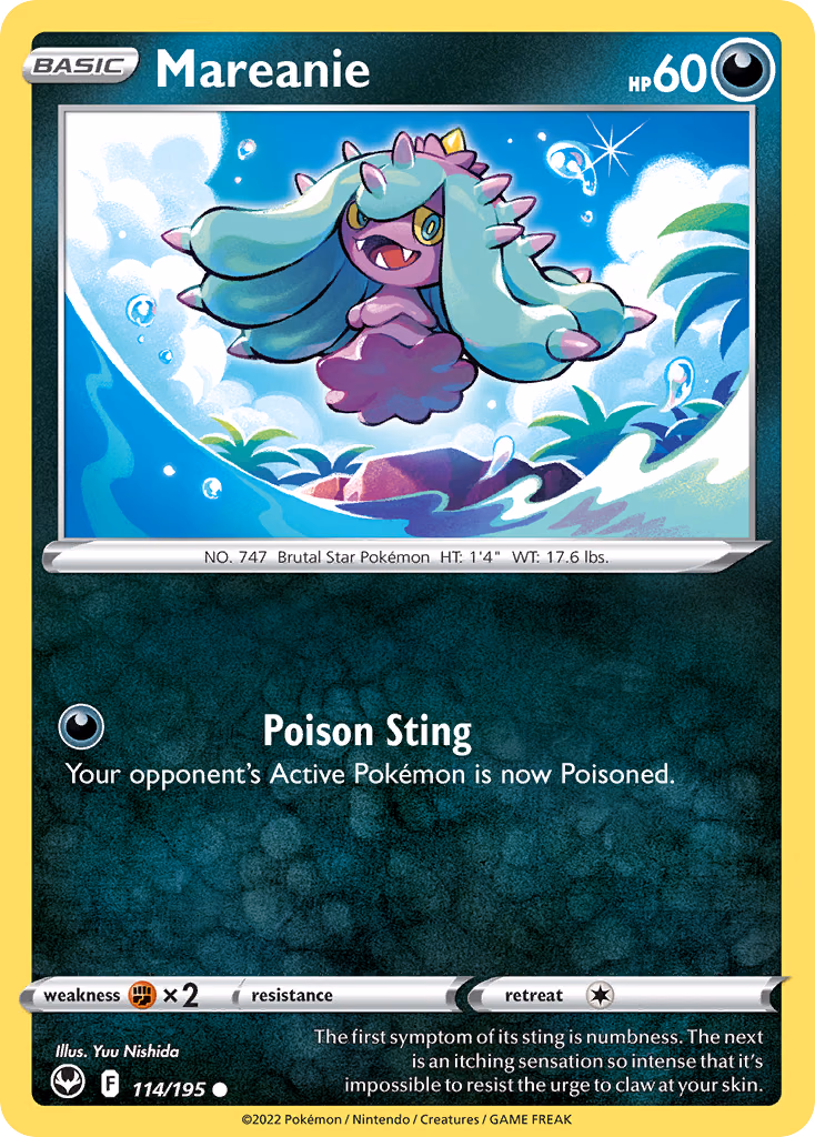 Mareanie Pokemon card (114/195, Silver Tempest)