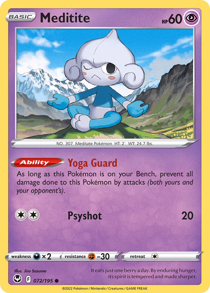 Meditite Pokemon card (072/195, Silver Tempest)