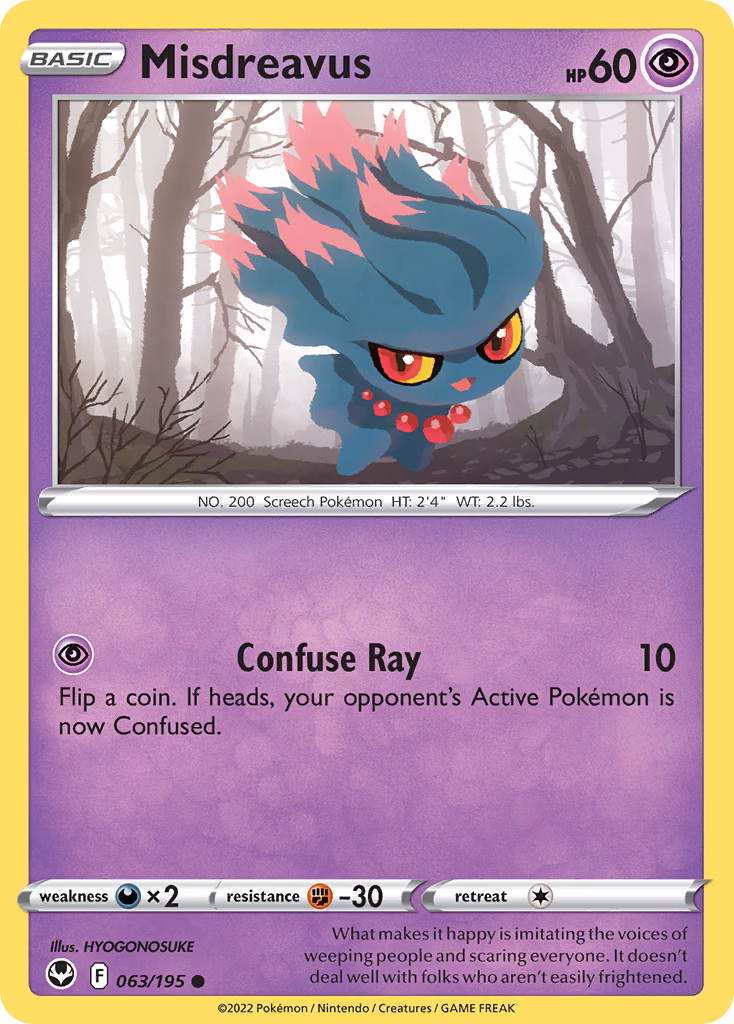 Misdreavus Pokemon card (063/195, Silver Tempest)