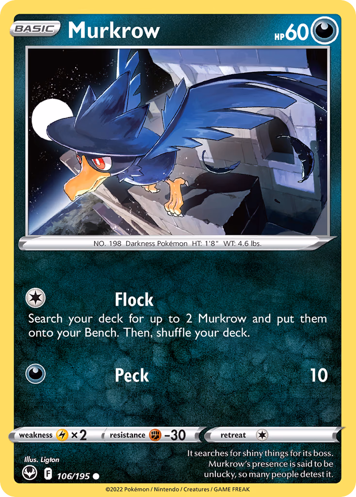 Murkrow Pokemon card (106/195, Silver Tempest)