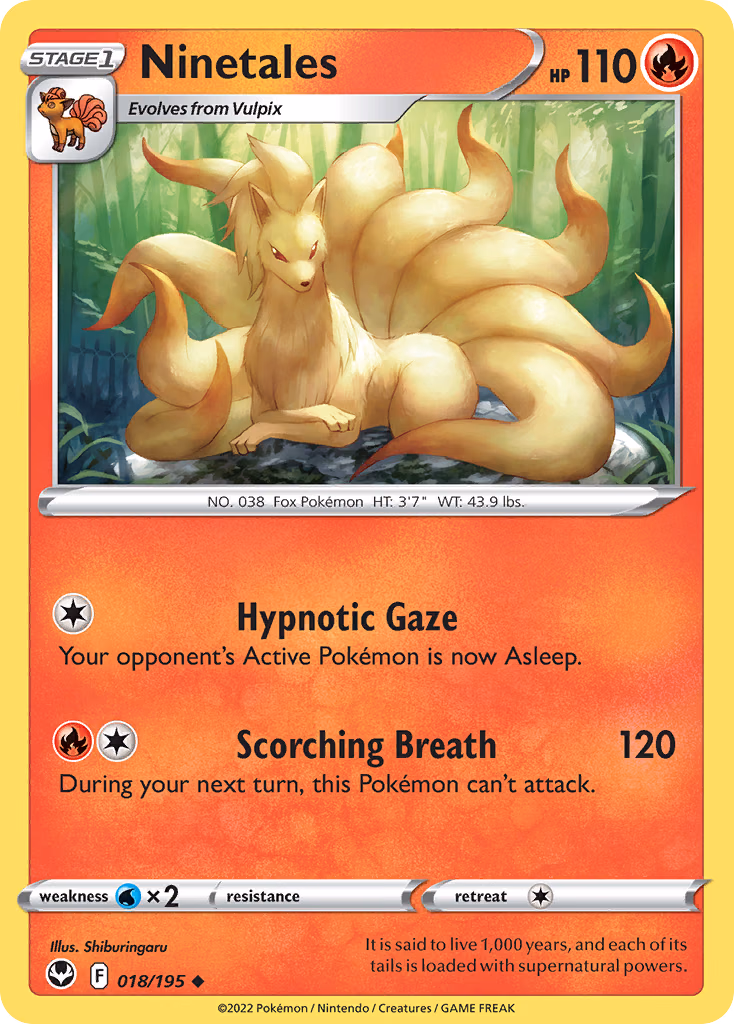 Ninetales Pokemon card (018/195, Silver Tempest)