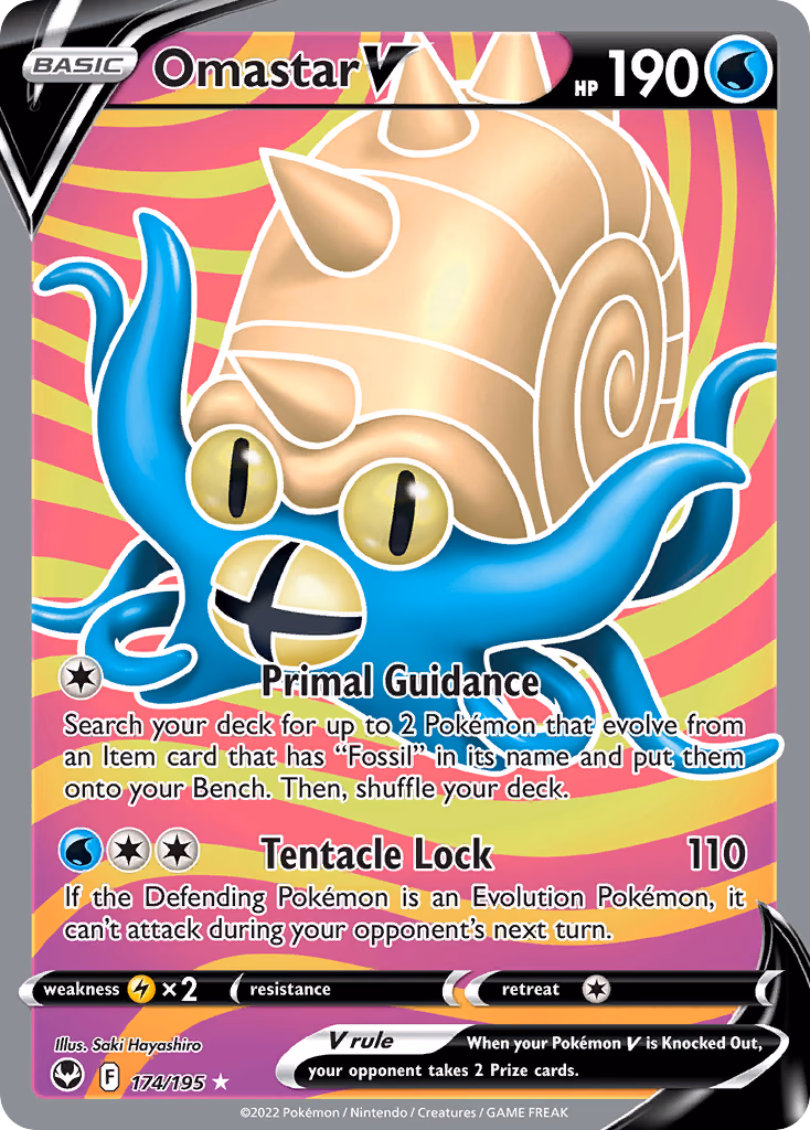 Omastar V Pokemon card (174/195, Silver Tempest)