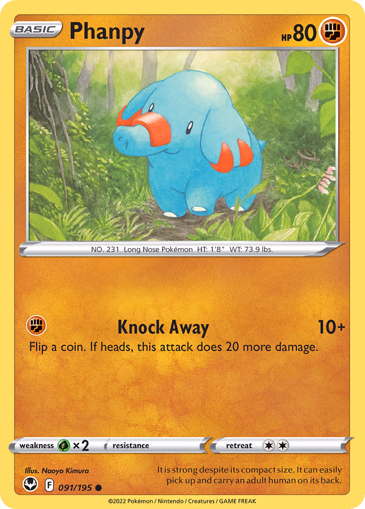 Phanpy Pokemon card (091/195, Silver Tempest)