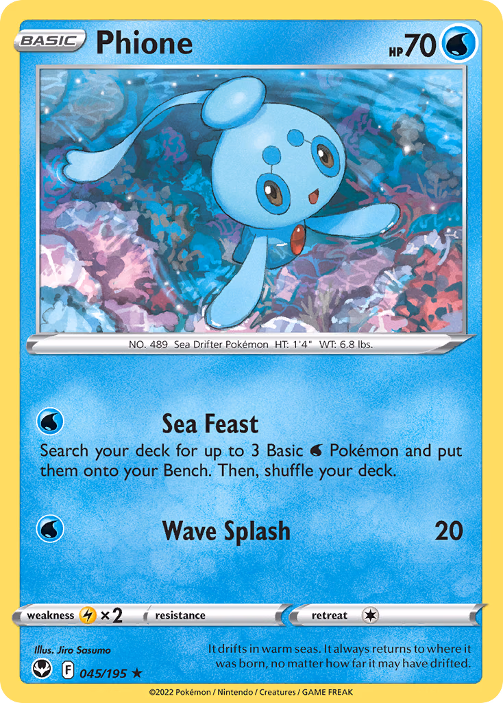 Phione Pokemon card (045/195, Silver Tempest)