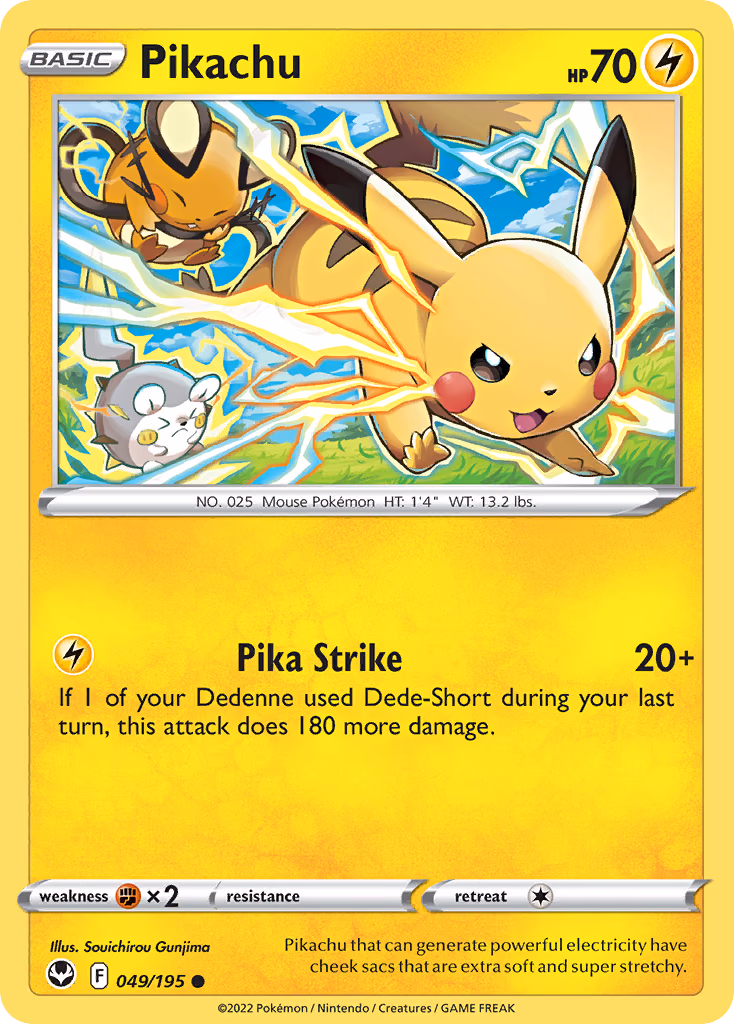 Pikachu Pokemon card (049/195, Silver Tempest)