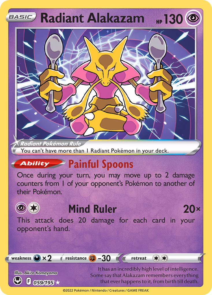 Radiant Alakazam Pokemon card (059/195, Silver Tempest)
