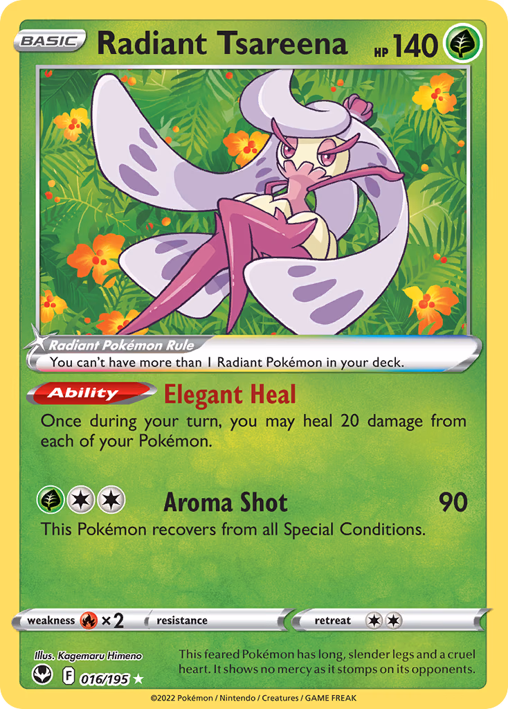 Radiant Tsareena Pokemon card (016/195, Silver Tempest)