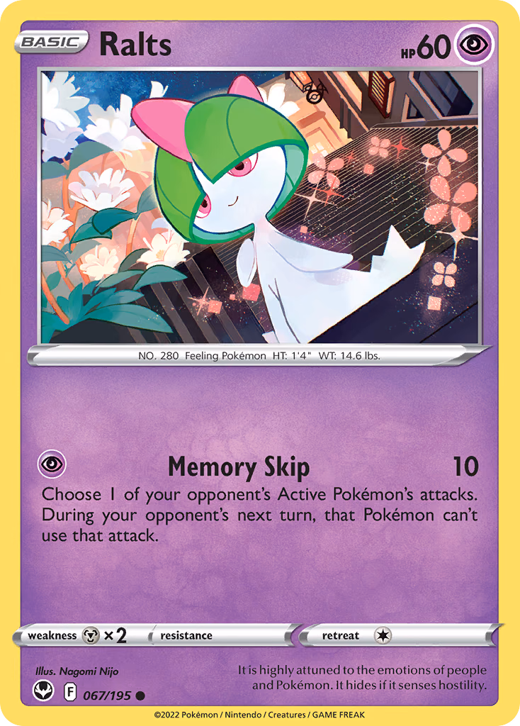 Ralts Pokemon card (067/195, Silver Tempest)