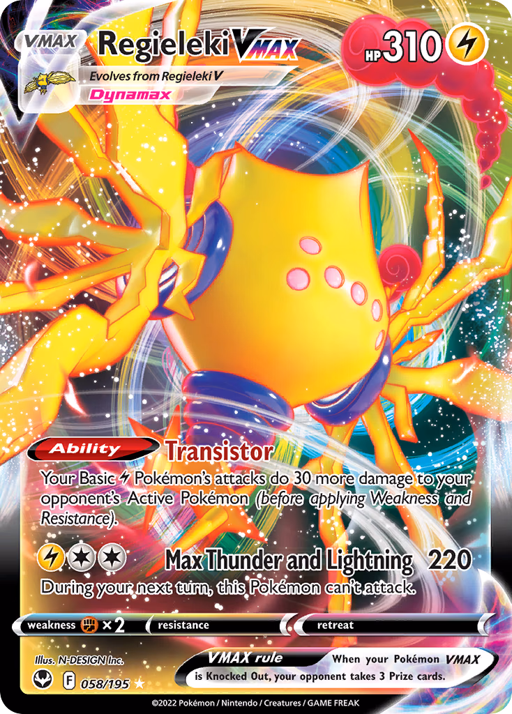 Regieleki VMAX Pokemon card (058/195, Silver Tempest)