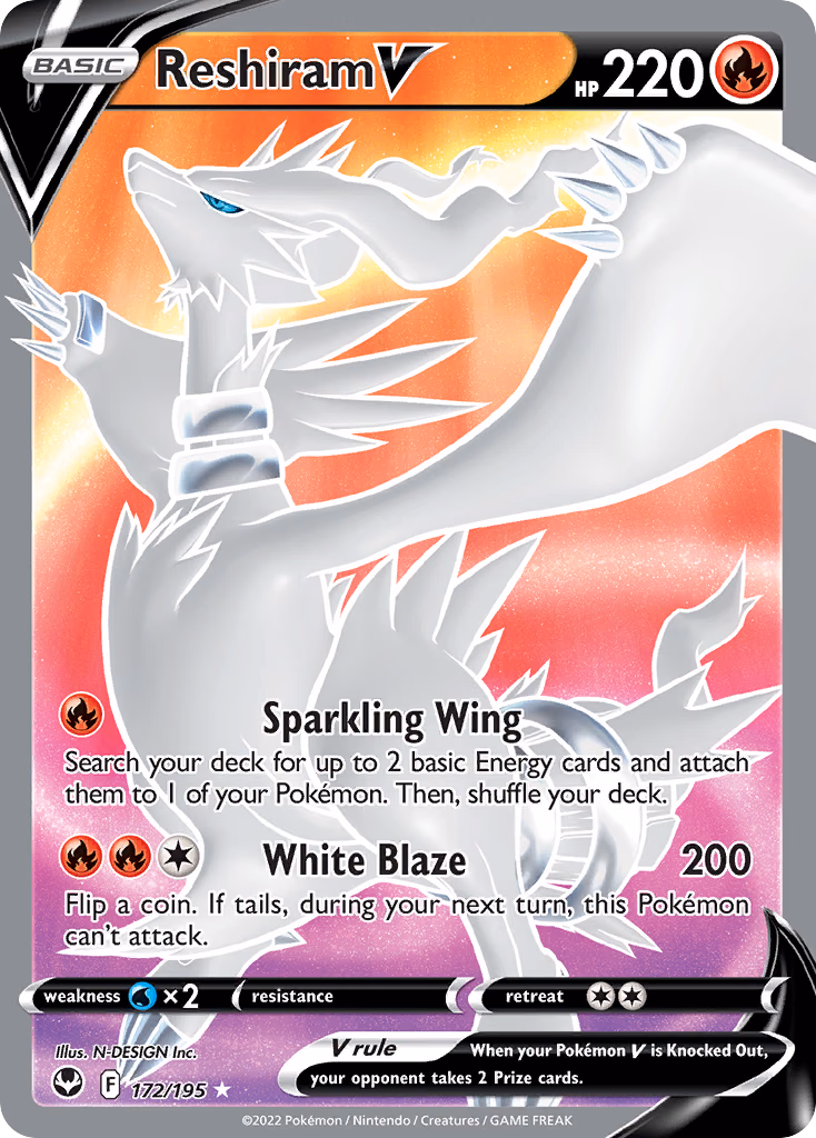 Reshiram V Pokemon card (172/195, Silver Tempest)