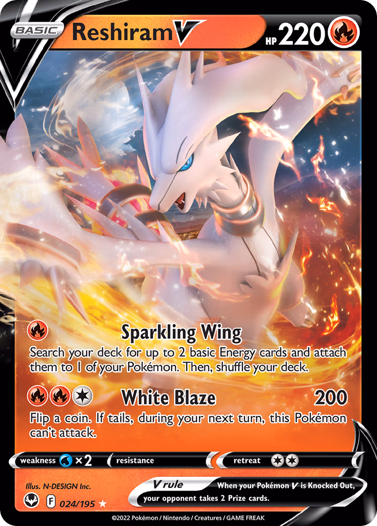 Reshiram V Pokemon card (024/195, Silver Tempest)