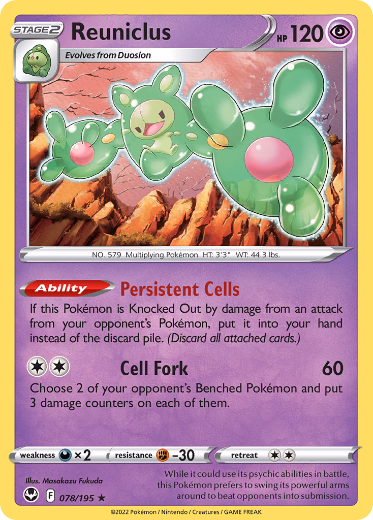 Reuniclus Pokemon card (078/195, Silver Tempest)