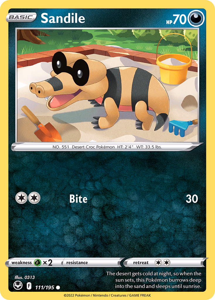 Sandile Pokemon card (111/195, Silver Tempest)
