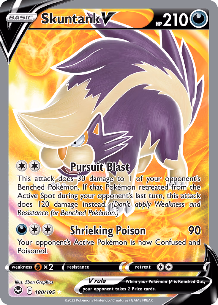 Skuntank V Pokemon card (180/195, Silver Tempest)
