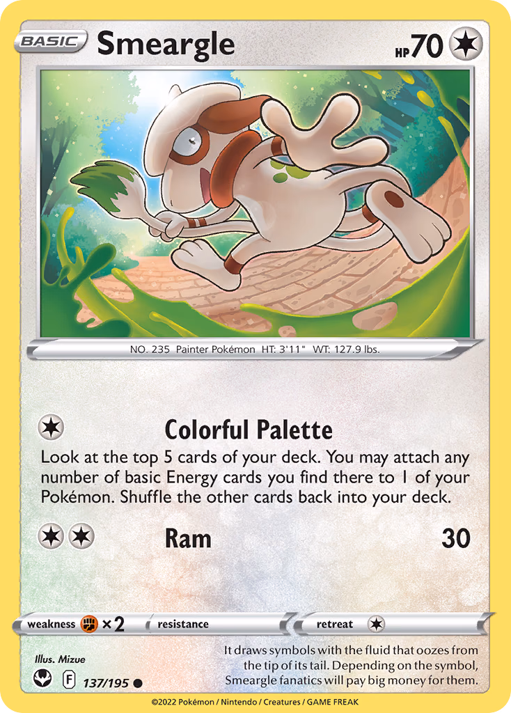 Smeargle Pokemon card (137/195, Silver Tempest)