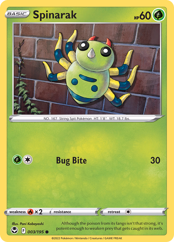 Spinarak Pokemon card (003/195, Silver Tempest)