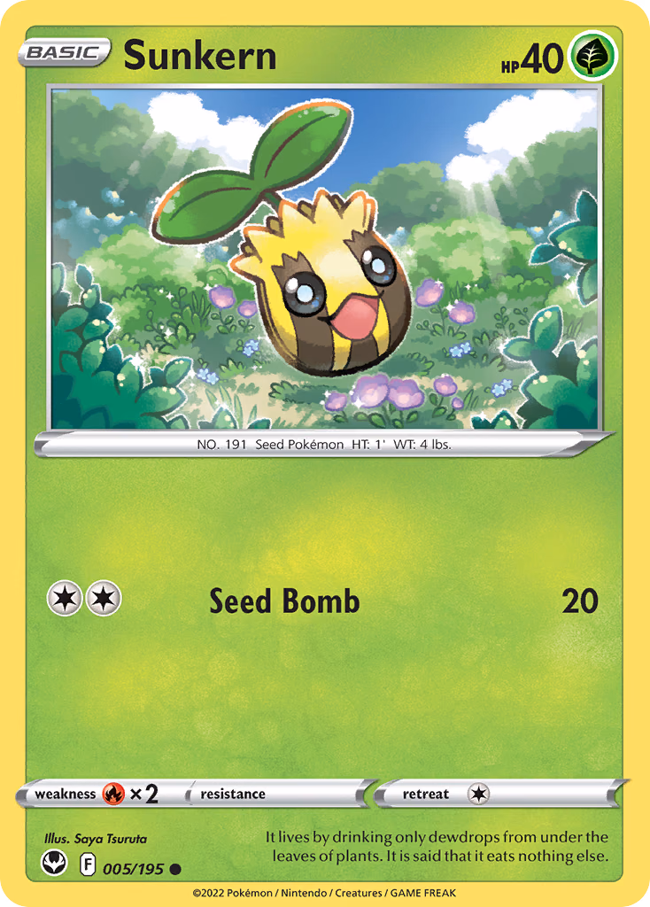 Sunkern Pokemon card (005/195, Silver Tempest)