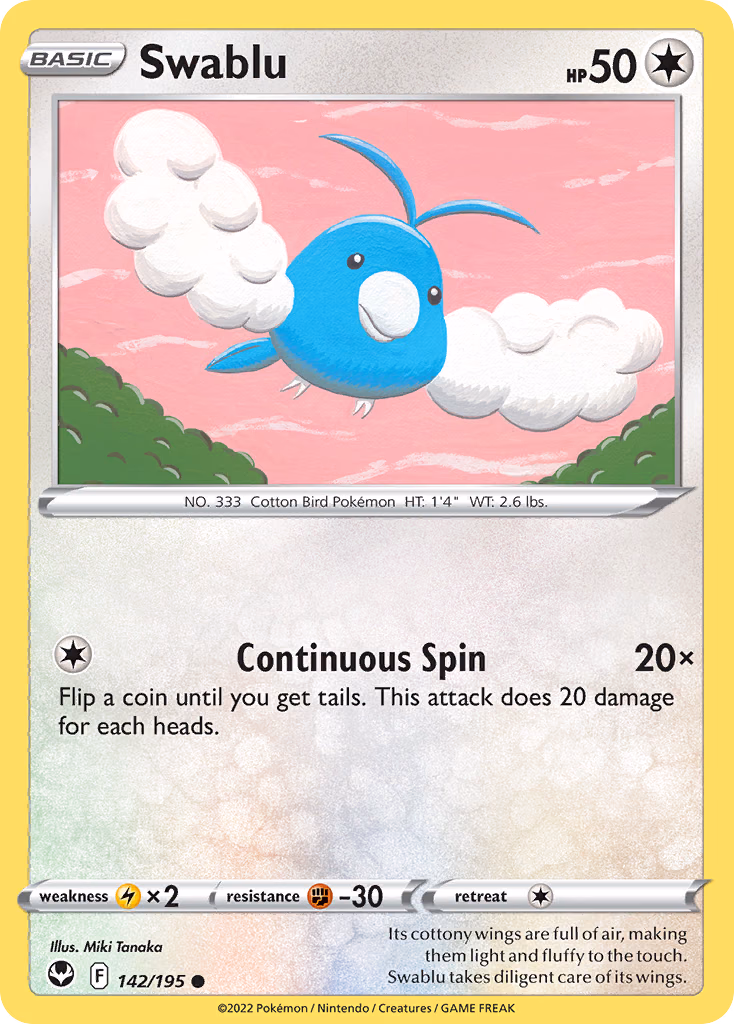Swablu Pokemon card (142/195, Silver Tempest)