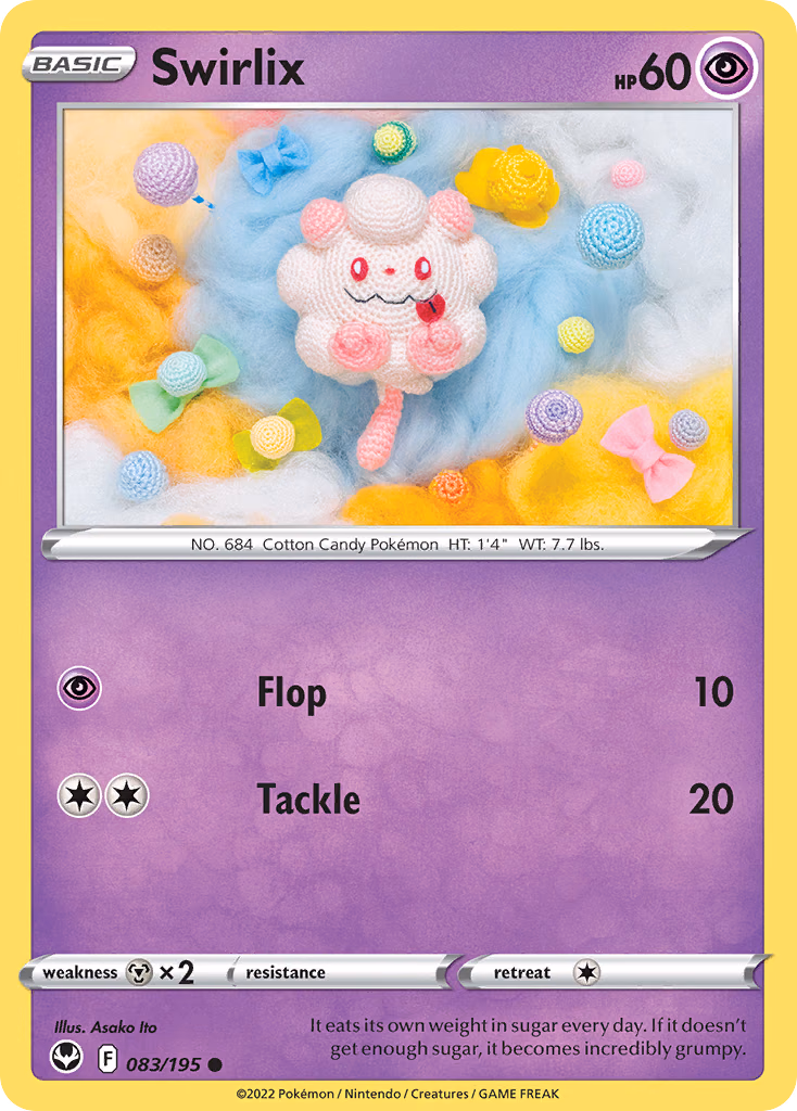 Swirlix Pokemon card (083/195, Silver Tempest)