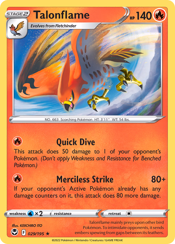 Talonflame Pokemon card (029/195, Silver Tempest)