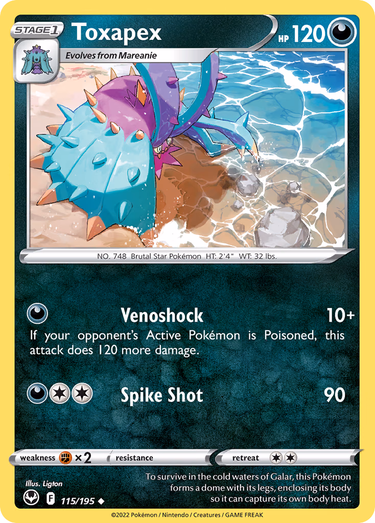 Toxapex Pokemon card (115/195, Silver Tempest)