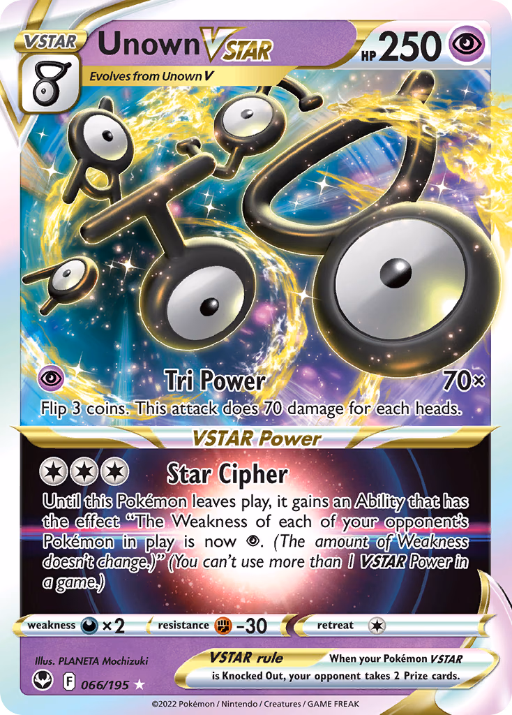Unown VSTAR Pokemon card (066/195, Silver Tempest)