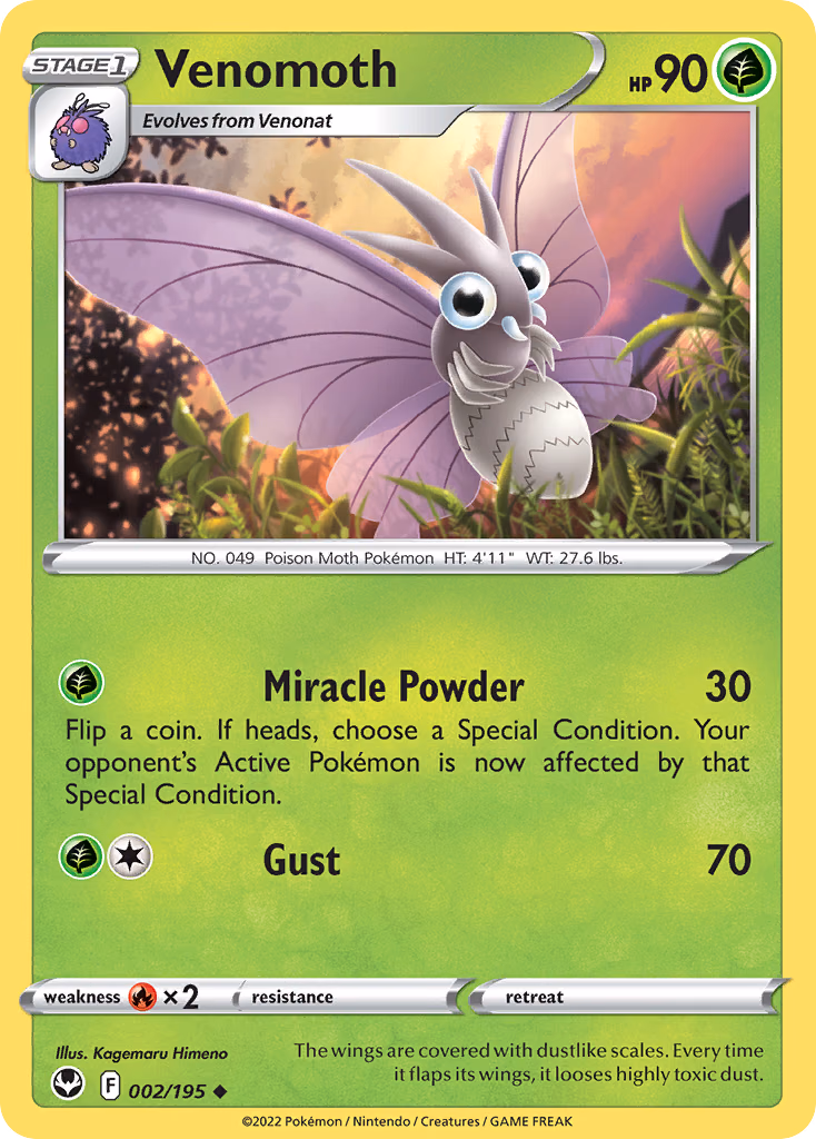 Venomoth Pokemon card (002/195, Silver Tempest)